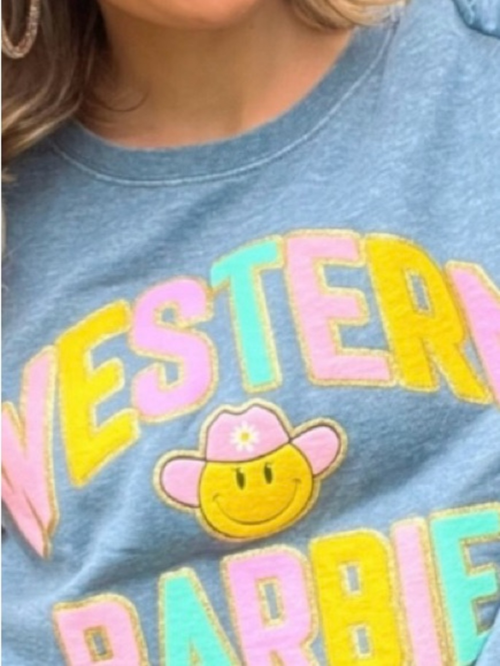 Simply Southern Western Barbie blue sweatshirt Sz XL